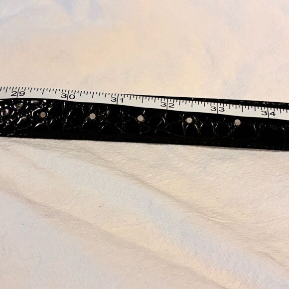 Black Leather Croc-Embossed Belt Gold Buckle Size S/M main image 5